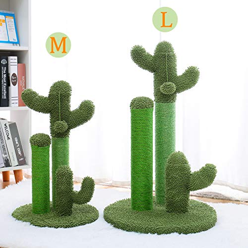 Cat Scratching Post Cactus Cat Scratcher with 3 Scratching Poles and Interactive Dangling Ball F173