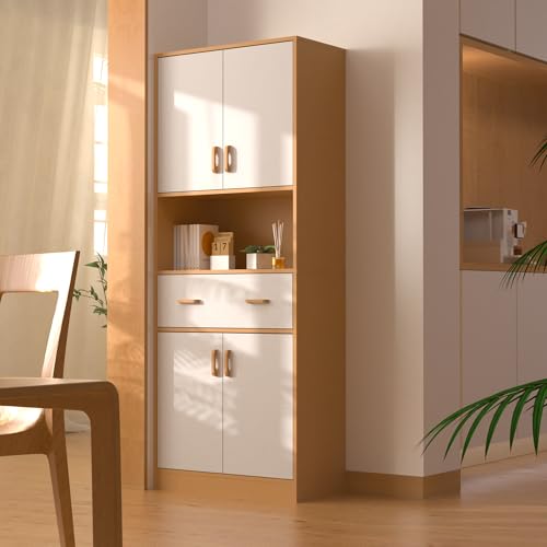 70" Tall Wooden Kitchen Pantry Cabinet with Doors and Drawer L293