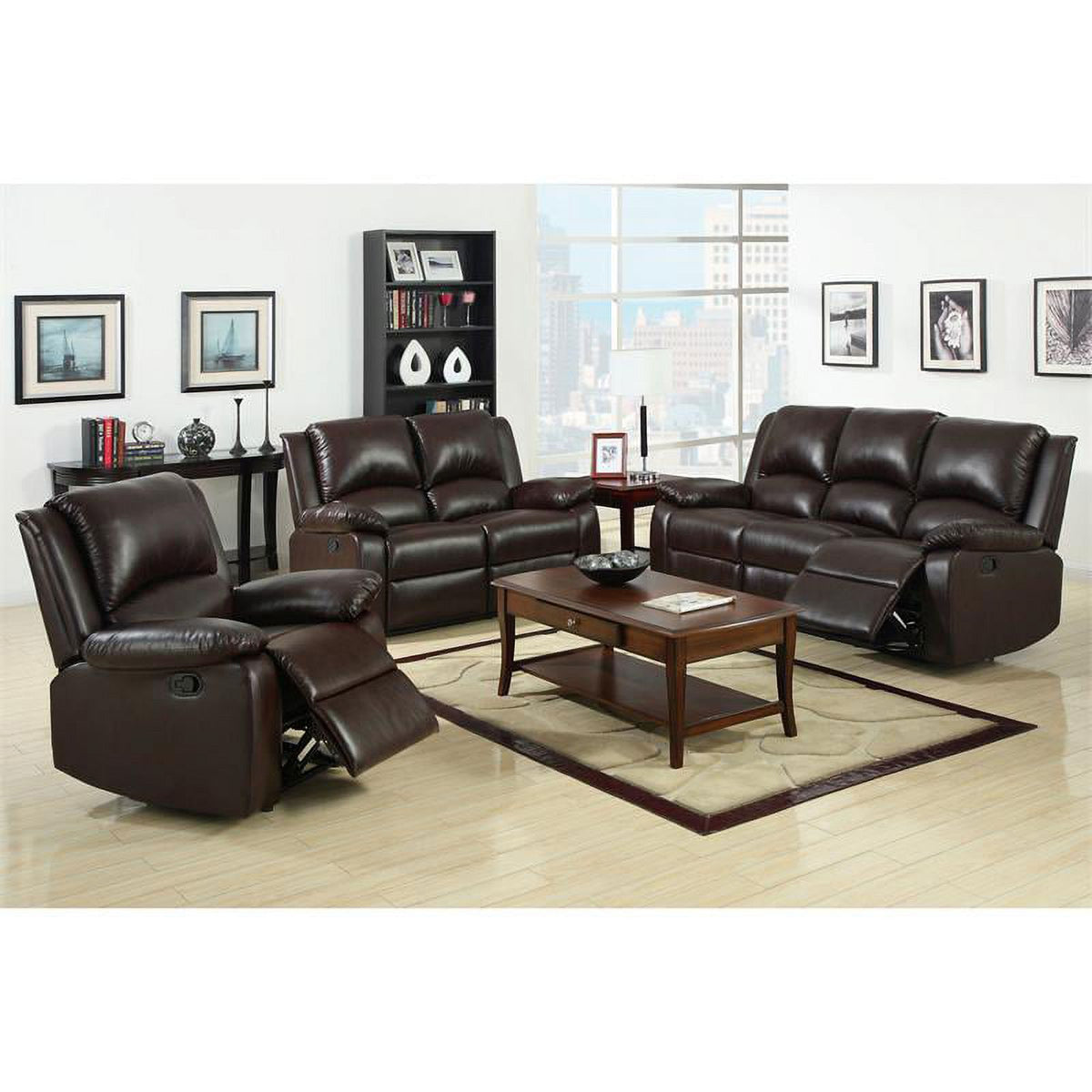 Dark Brown Faux Leather 2-Piece Sofa Set A887