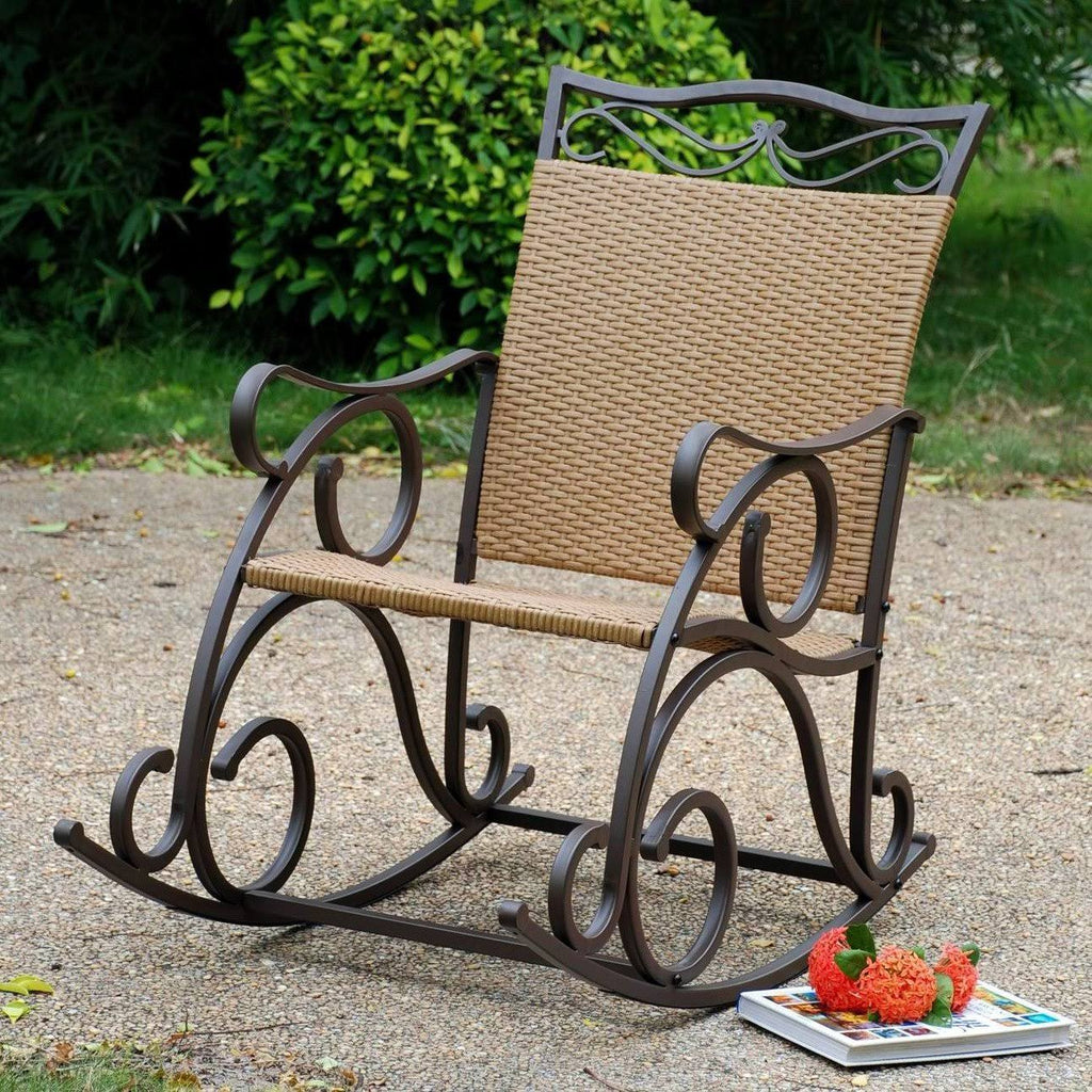 Antique Brown Resin Wicker Steel Rocking Chair Z86468
