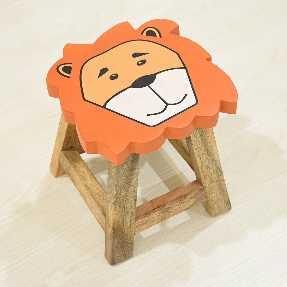 Handmade Mango Wood Orange Lion Shaped Stool K9661