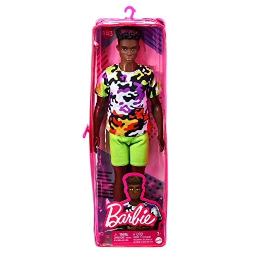 Black Curly Hair Ken Doll with Camo Print Shirt B721
