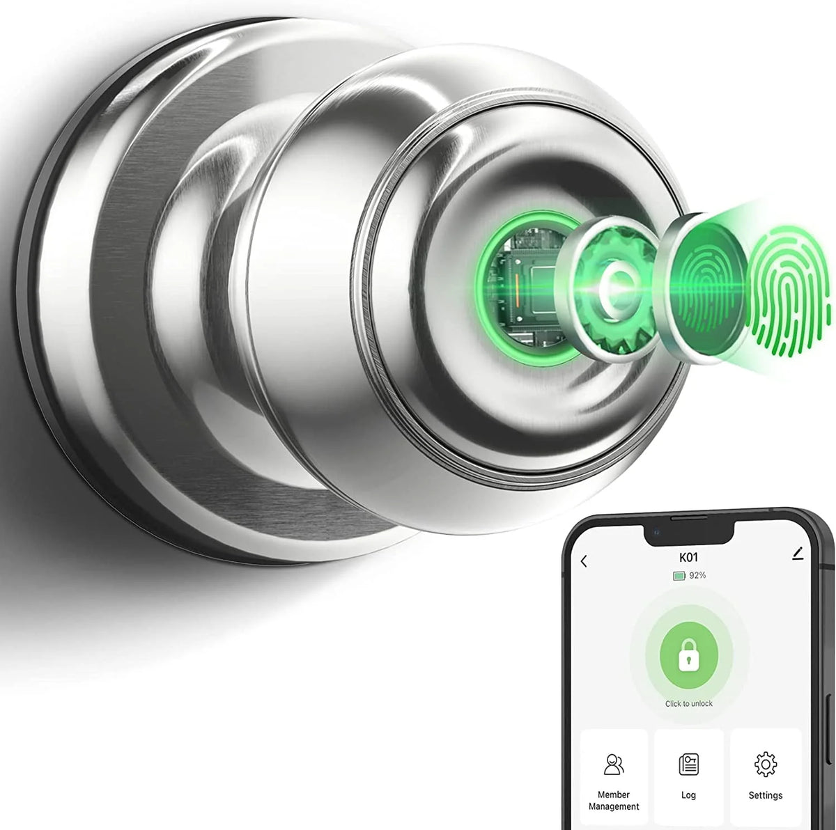 Smart Fingerprint Door Lock with App Control, Black Z51993