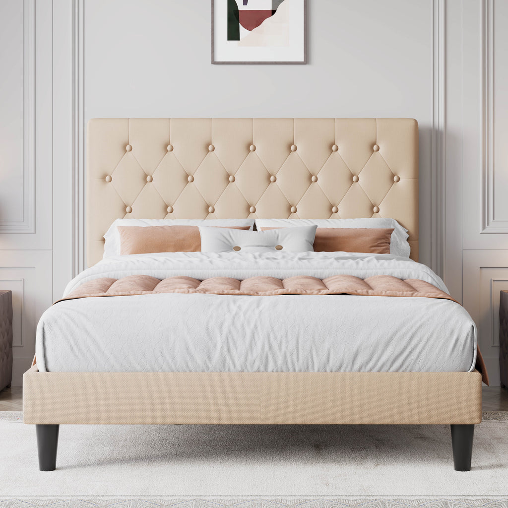 Black Queen Size Platform Bed Frame with Adjustable Tufted Headboard Z15807