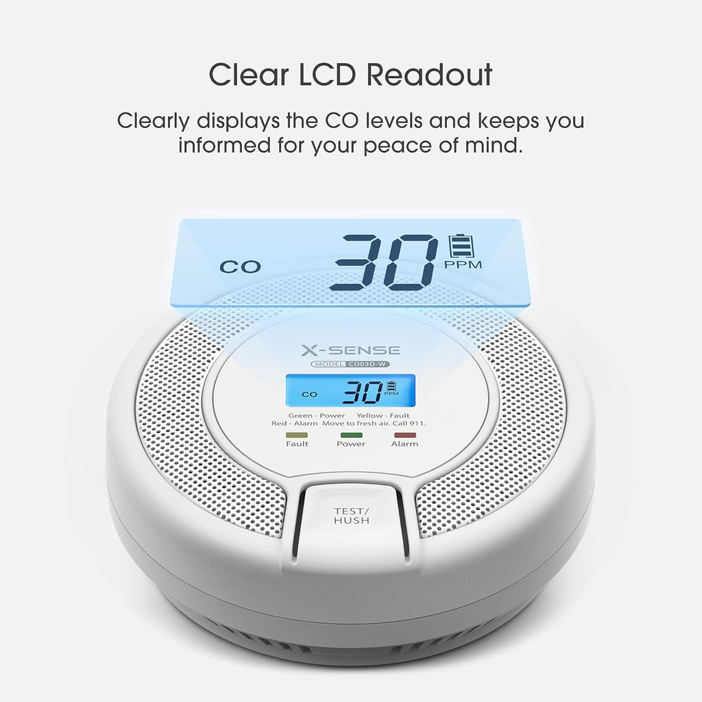 Wireless Interconnected Carbon Monoxide Detector, Replaceable Battery-Powered CO Alarm with Digital Display, Pack of 2 A147
