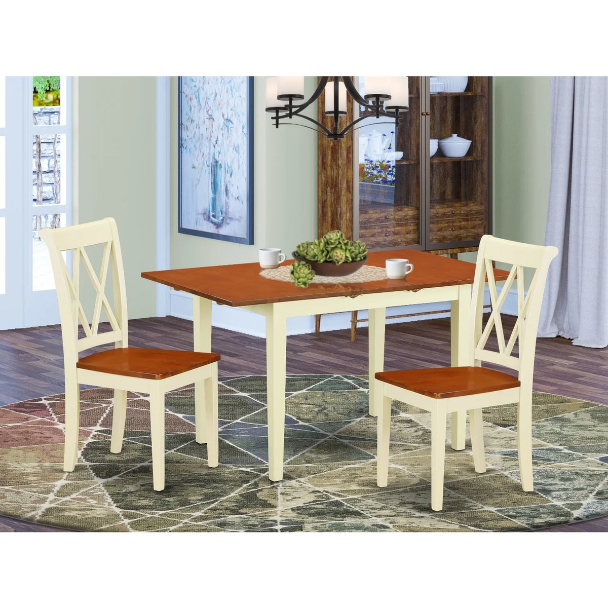 3Pc Rectangular Table With 2 Double X Back Chairs S583166
