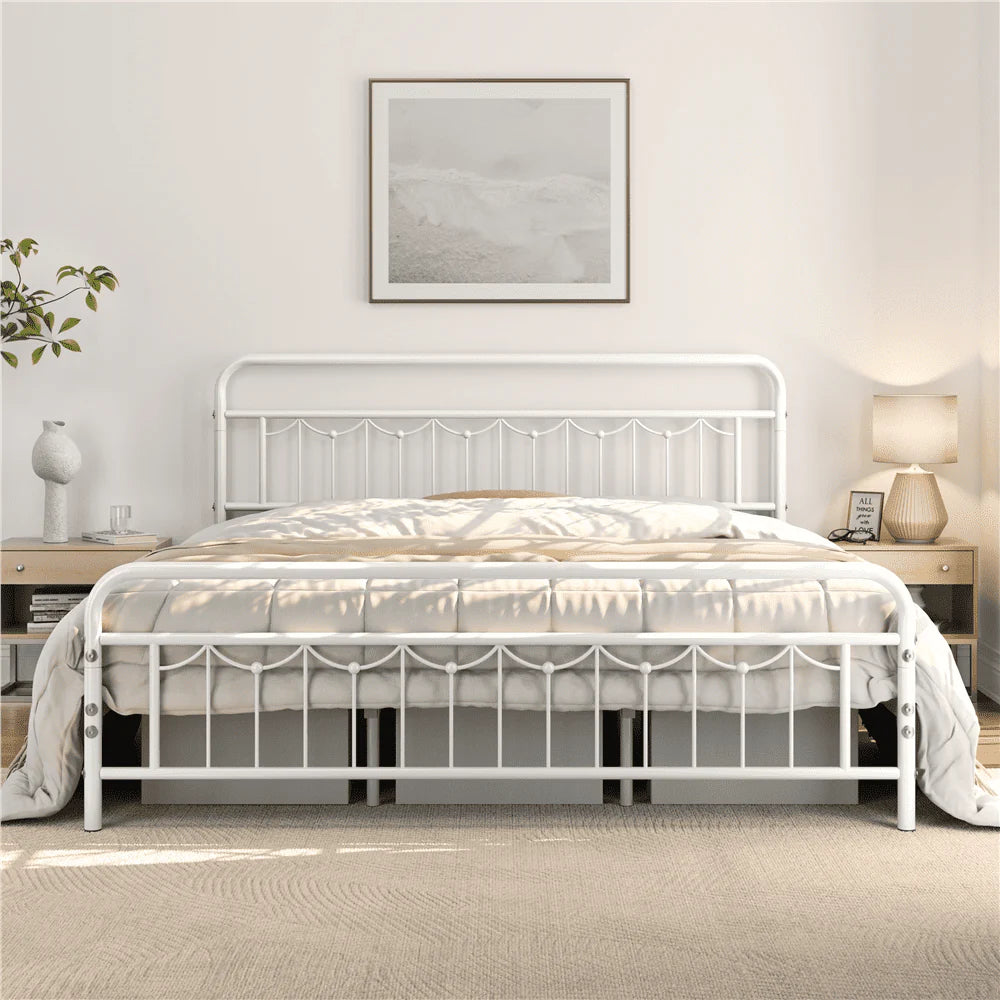 Queen Matte Black Metal Platform Bed Frame with Headboard and Footboard R32724
