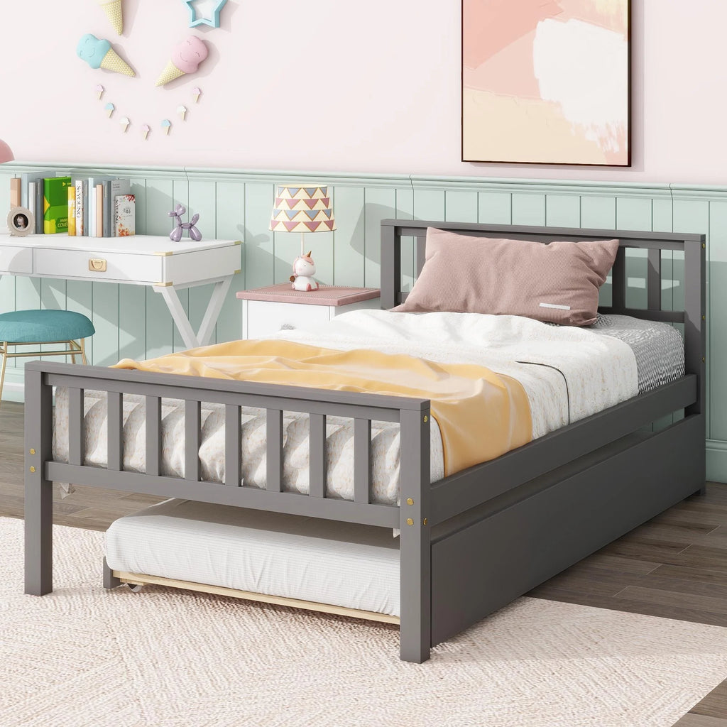 Gray Twin Size Wood Platform Bed with Trundle E451395