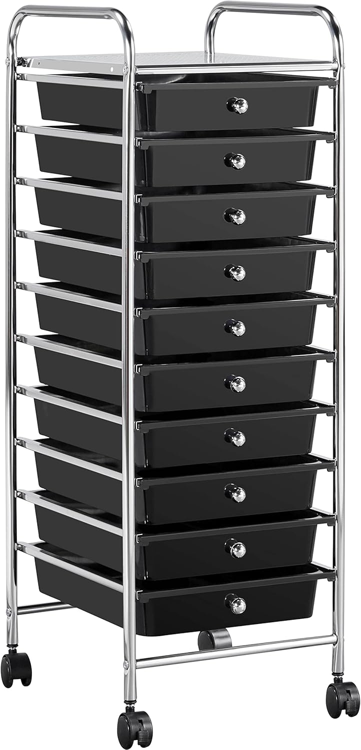 Black 10 Drawer Rolling Plastic Storage Cart, Pack of 2 F59959