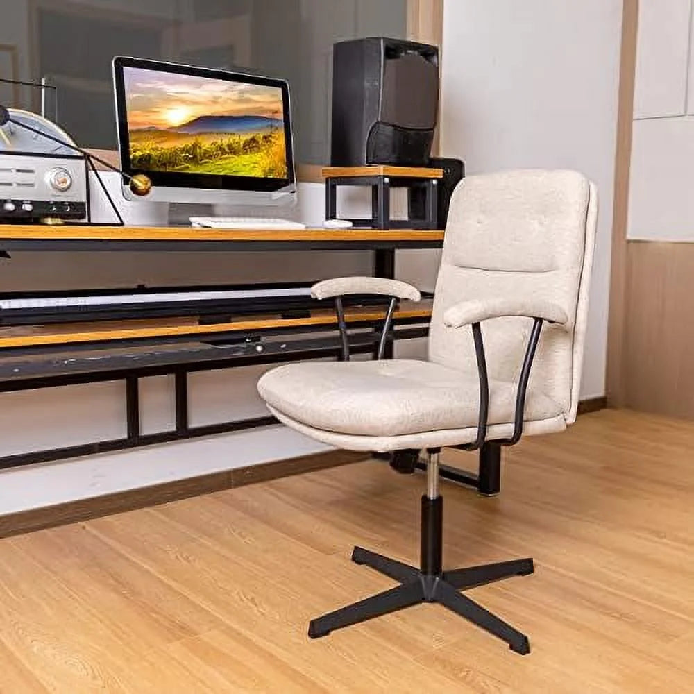 Linen Comfy Swivel Chair with Removable Padded Armrests E794