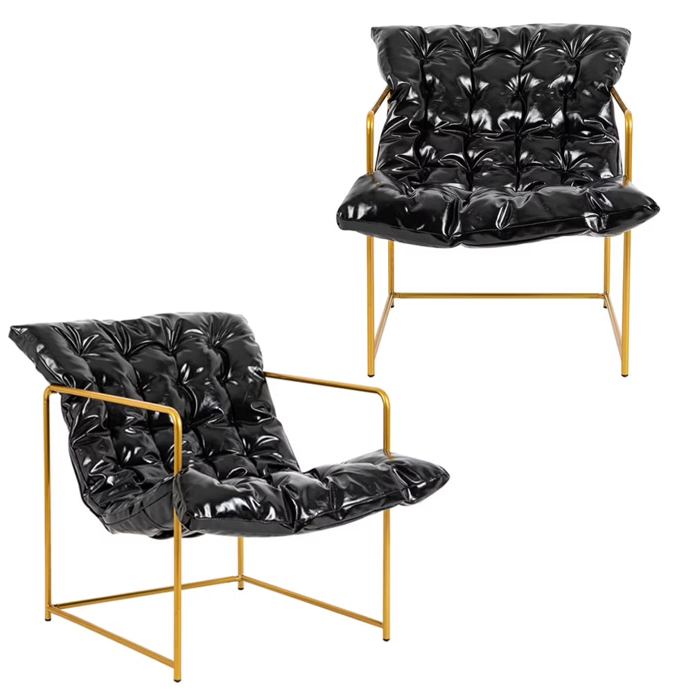 Black Faux Leather Sling Accent Chair Set of 2 P3147