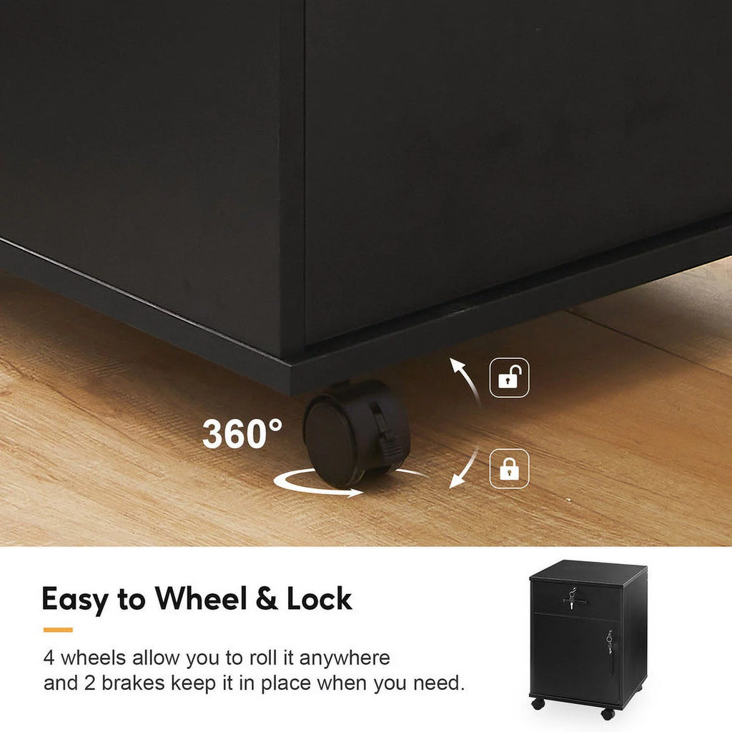 Black Mobile Office Cabinet with 1 Lockable Drawer U75204