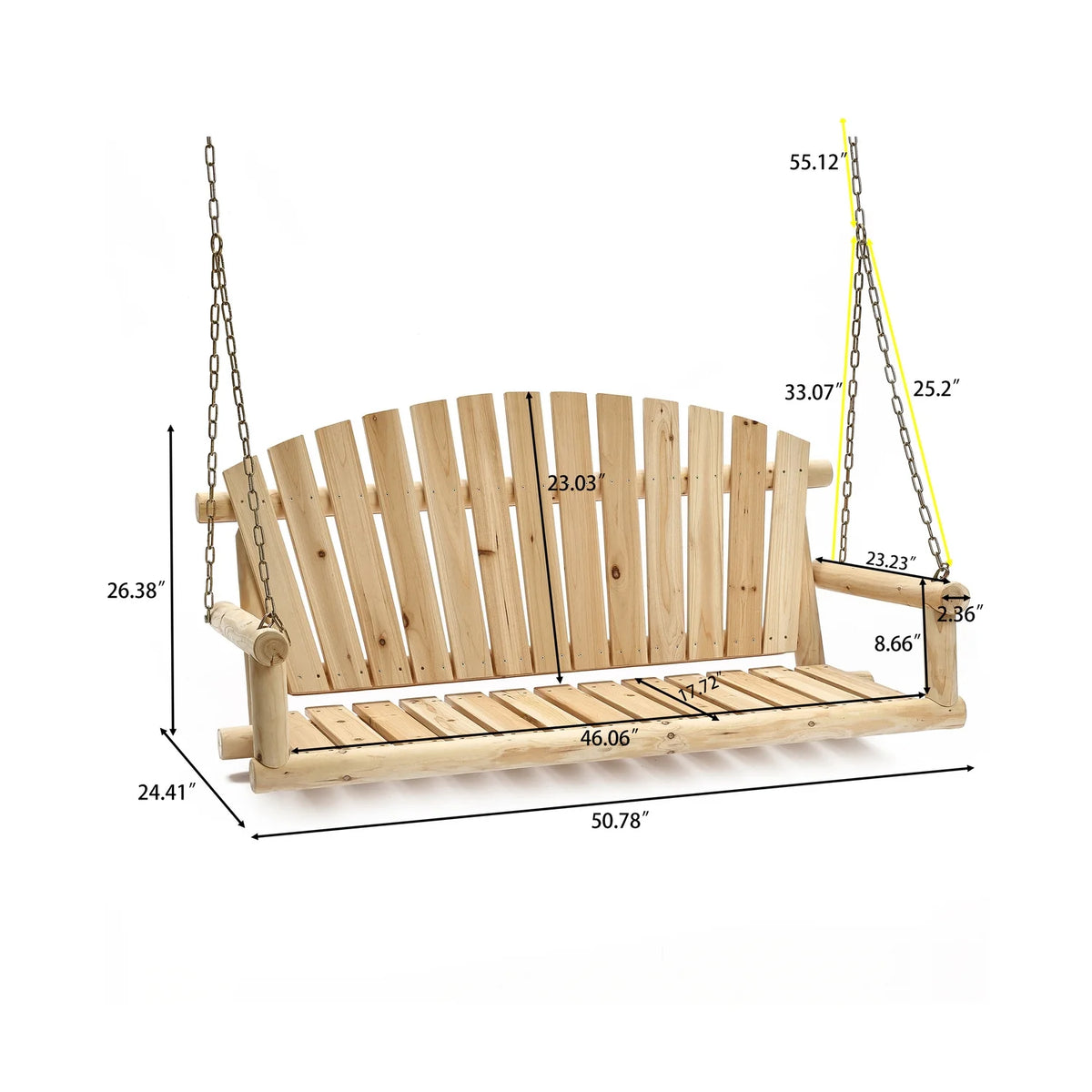 Unfinished Wood Porch Swing With Chains A626