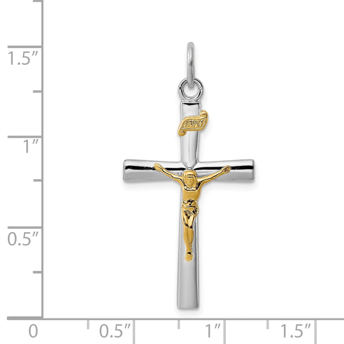 18K Gold Rhodium-Plated Sterling Silver Crucifix Charm Pendant with Sterling Silver Cable Chain Necklace 18'' D3882