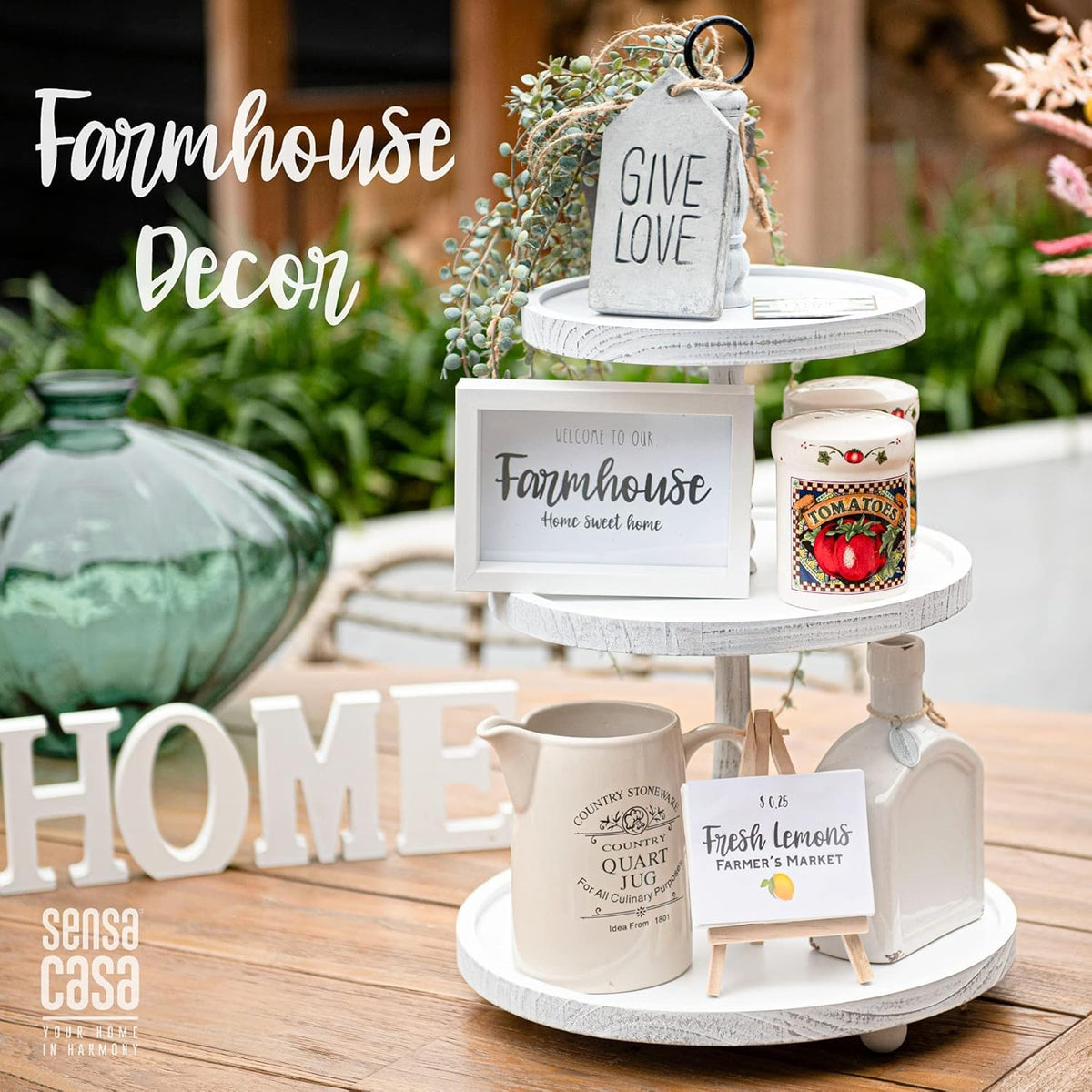 White Rustic 3 Tier Wood Tray W34645
