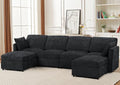 Blue Chenille 3-Seater Sectional Sofa with Ottoman E8318