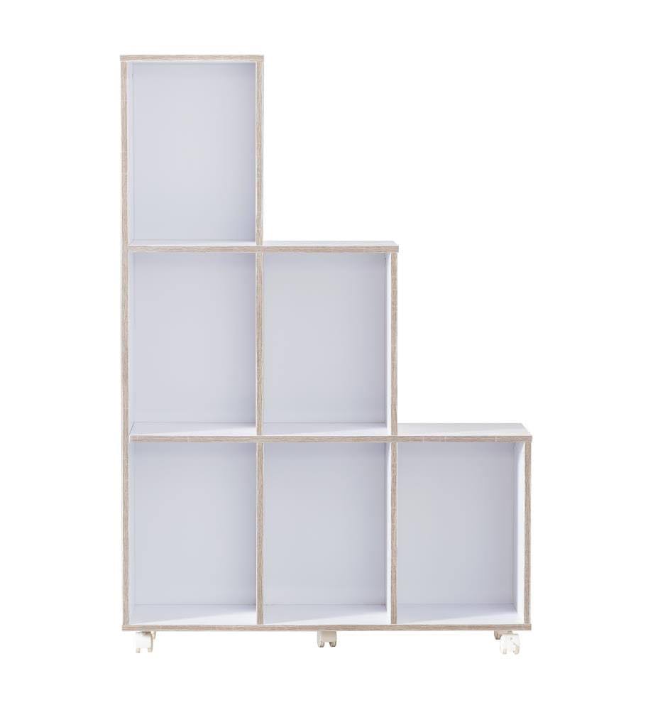 White and Distressed Taupe Bookcase N905709