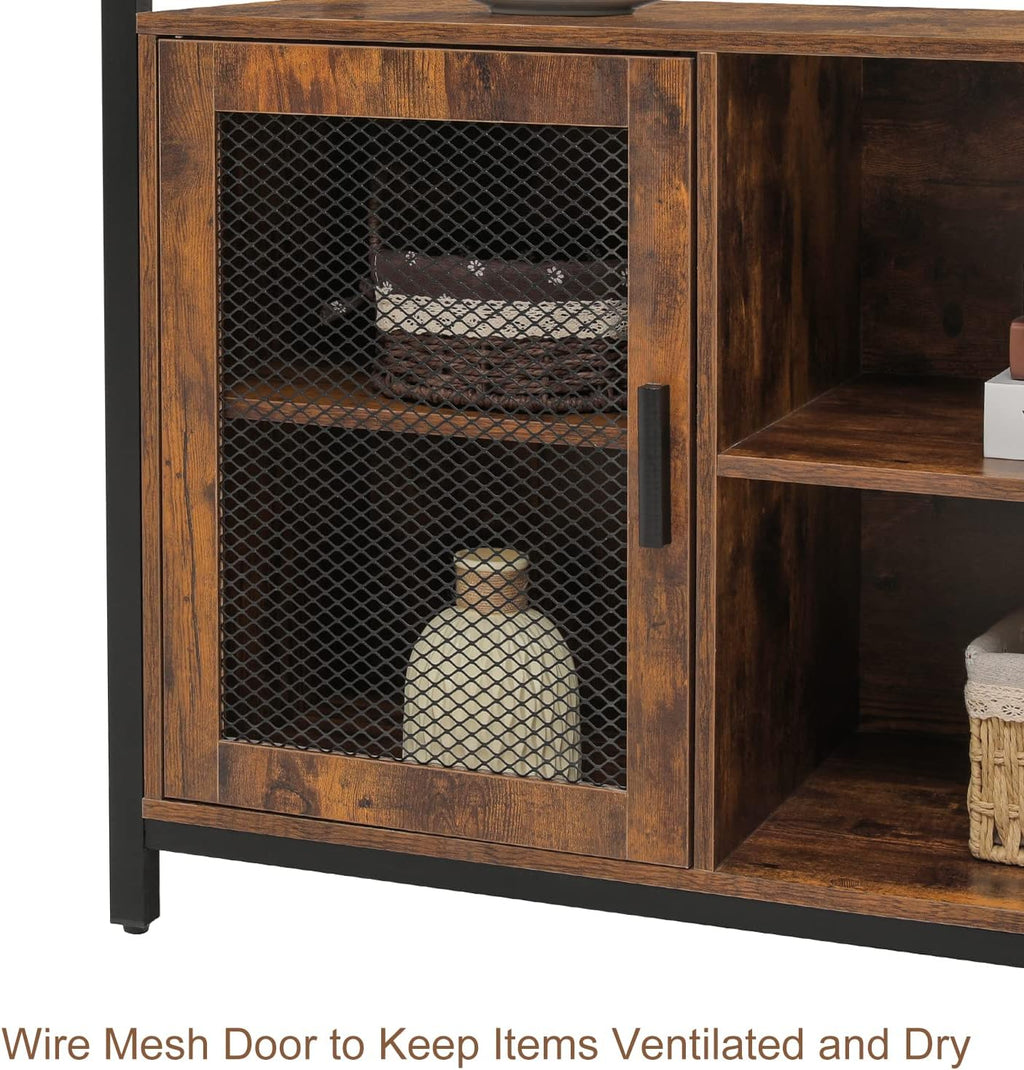 Rustic Brown TV Stand with Storage Shelves E834529