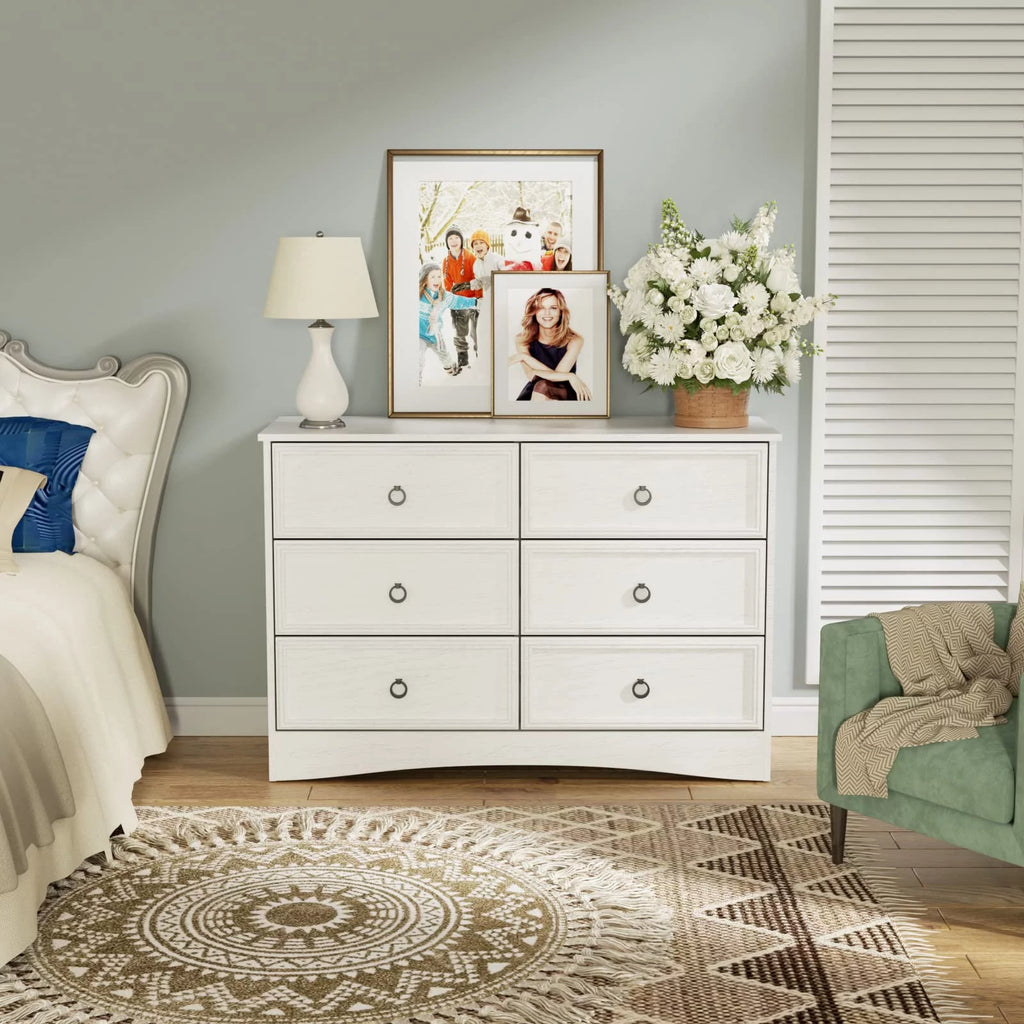White 6 Drawer Wood Dresser I651748