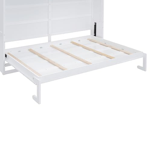 White Full Size Foldable Wall Bed with Storage Cabinet Y393