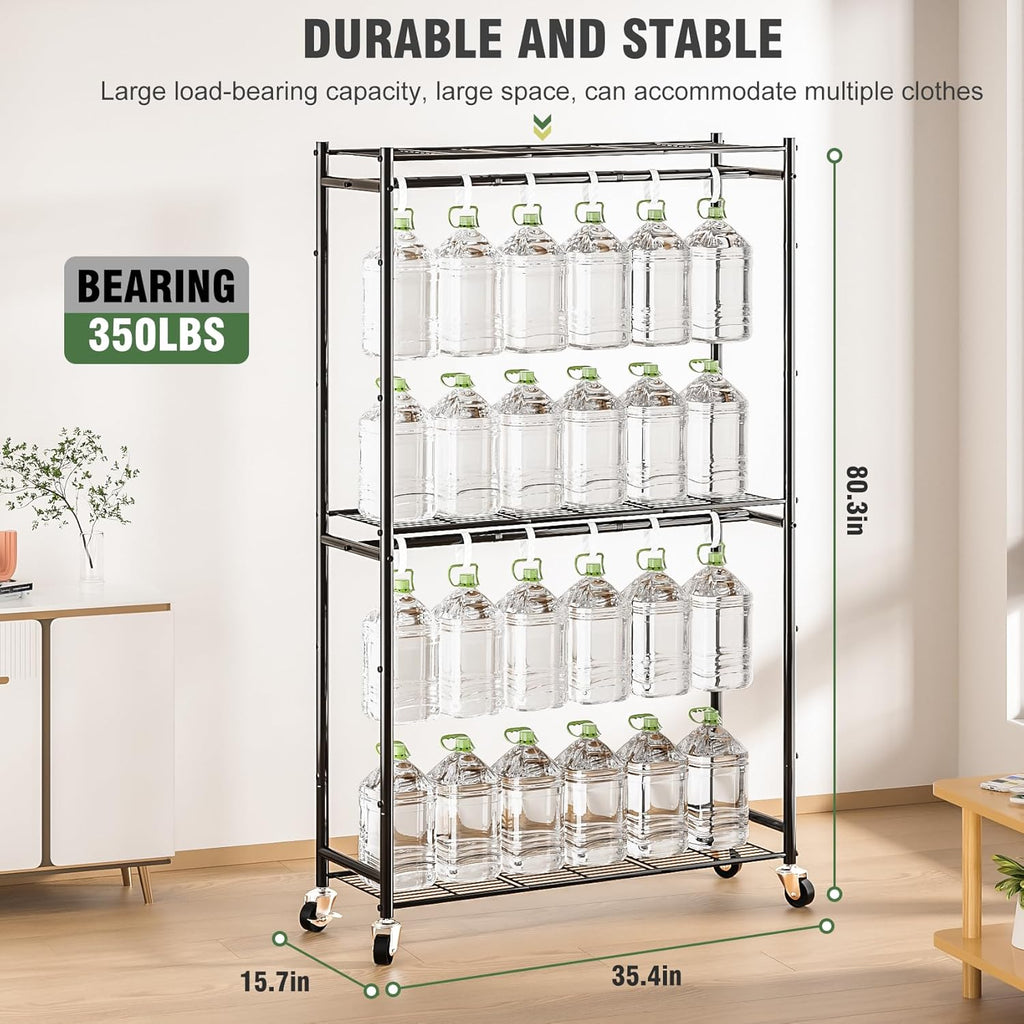 Heavy Duty Metal Rolling Clothes Rack with Double Rods & 3 Wire Shelves V506802