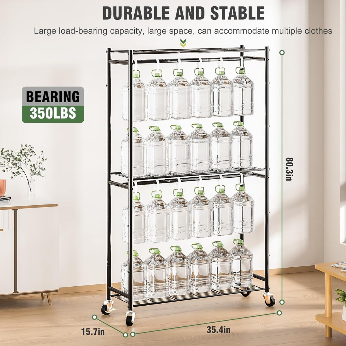 Heavy Duty Metal Rolling Clothes Rack with Double Rods & 3 Wire Shelves V506802