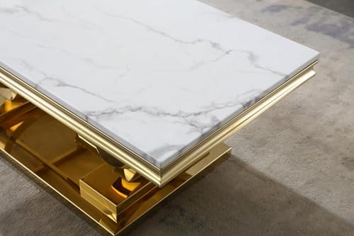4 Piece Faux Marble Coffee Table Set with Gold Stainless Steel Base E3244