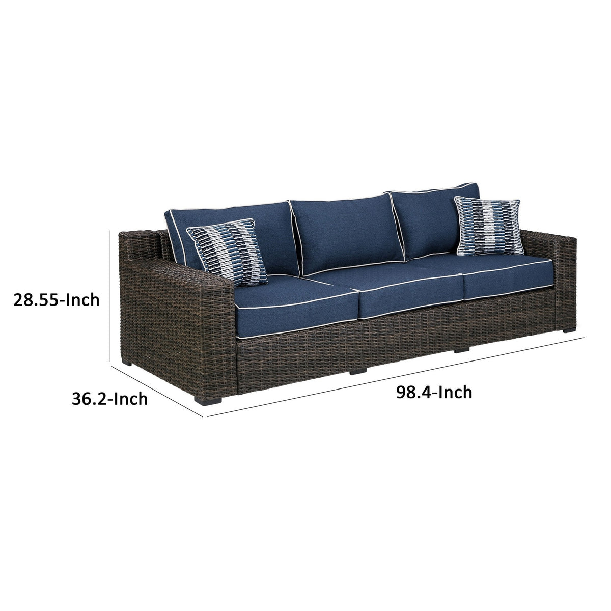 98 Inch Outdoor Sofa with Blue Polyester Upholstery E68617
