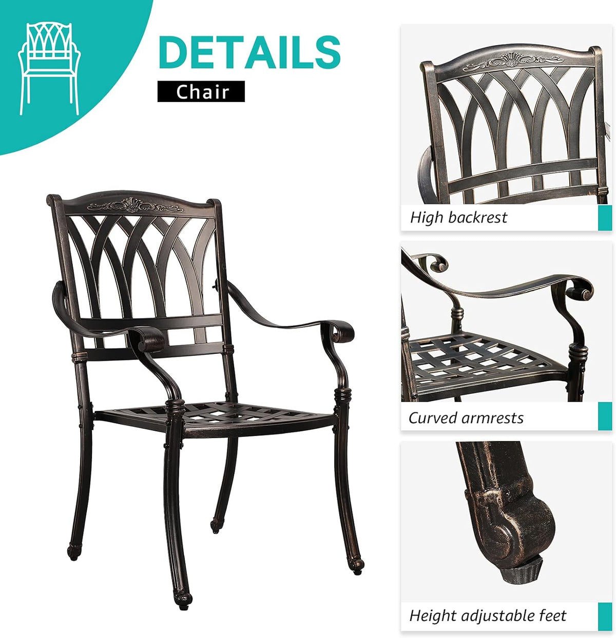 3 Piece Cast Aluminum Bistro Table Set with Umbrella Hole B479