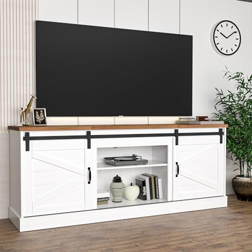 White TV Stand with Fireplace for 70" TV V664