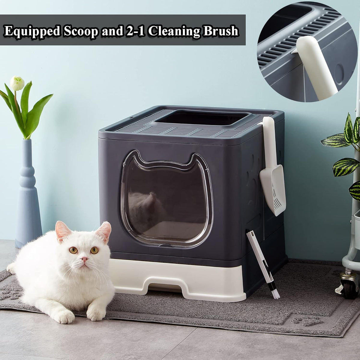 Black Covered Cat Litter Box with Lid I6235