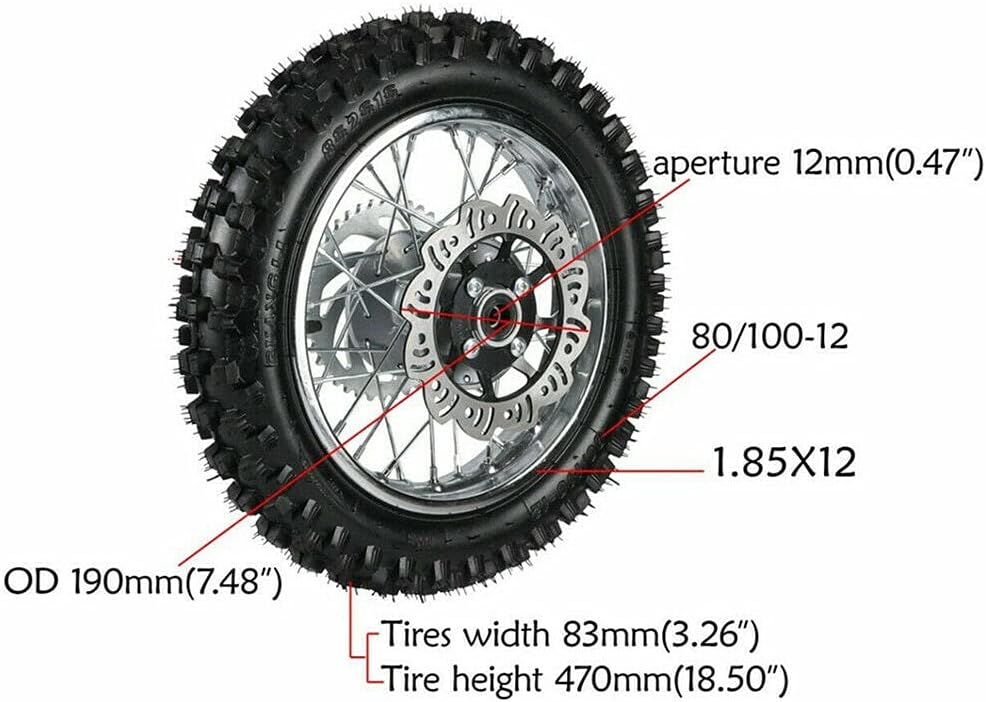 12" Rear Tire Wheel Rim Tube with Sprocket & Brake Disc Rotor 80/100-12 V222225