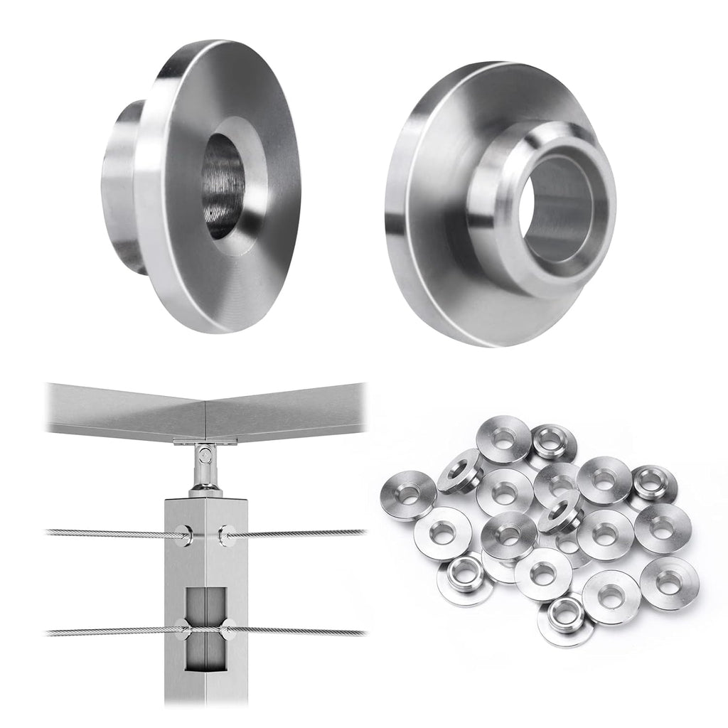 20Pack Cable Railing Kit 1/8 5/32 3/16 Wheel Protective Protector Sleeves for PT1 Metal Posts Wire Rope Level Deck Washer Insert Plug T316 Stainless Steel CR90, CP3 Pack of 2 J121449