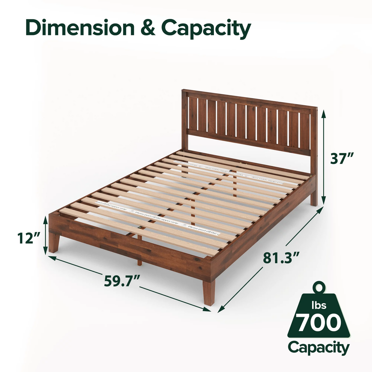 Queen Wood Platform Bed Frame with Headboard X864