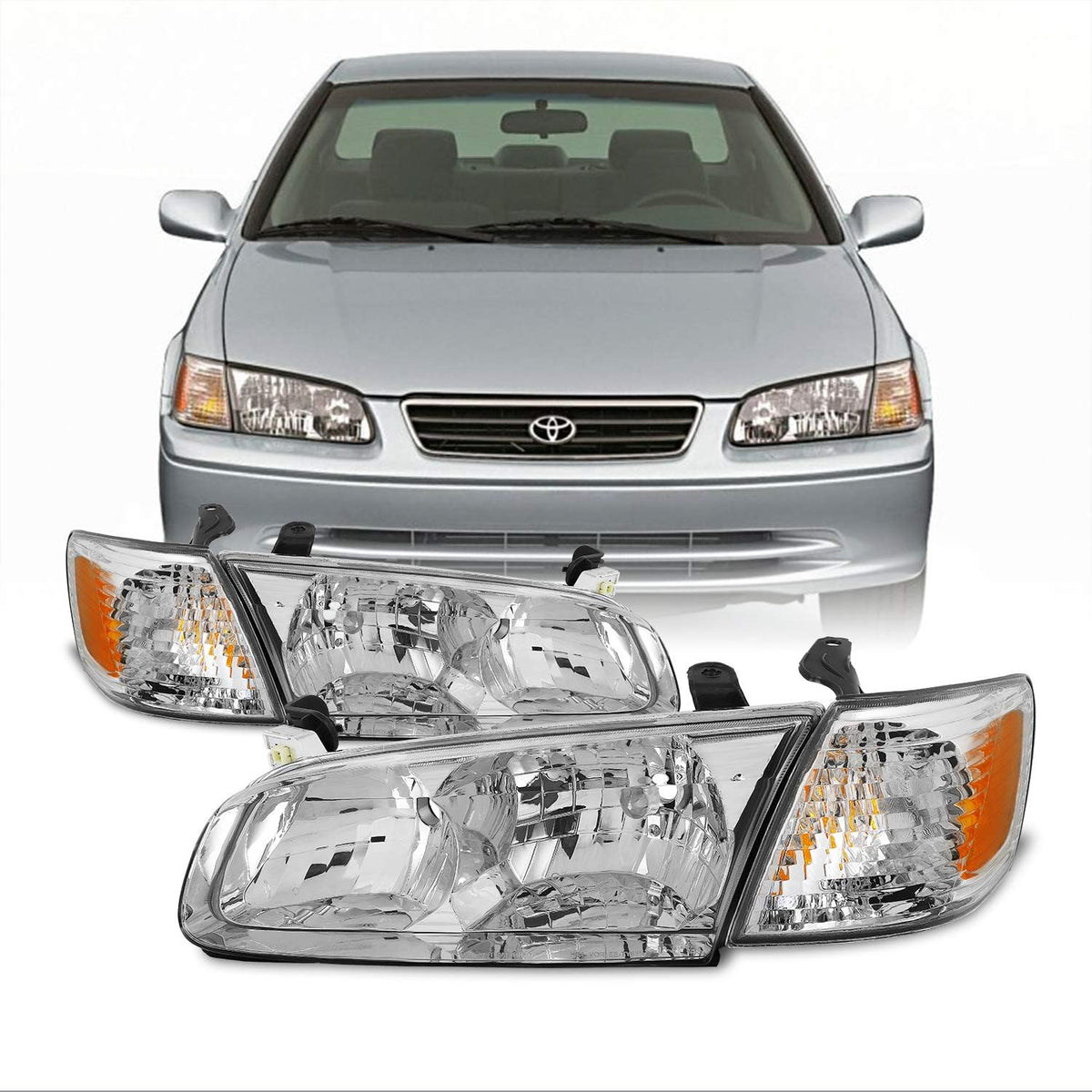 2000 2001 Toyota Camry Chrome Housing Headlights Lamp Assembly Replacement W5895
