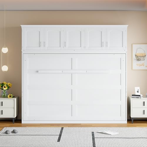 White Full Size Foldable Wall Bed with Storage Cabinet Y393