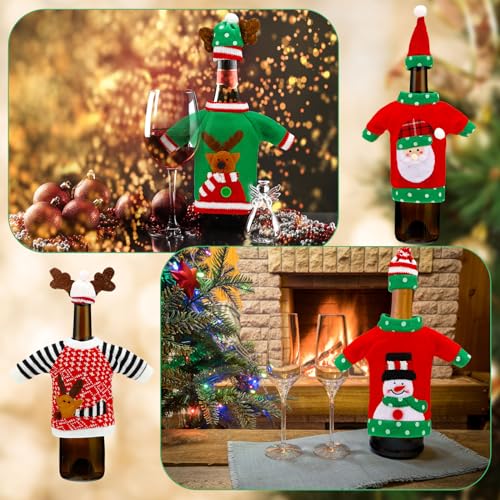 16 Sets Christmas Wine Bottle Sweater Cover with Hat Knitted Dress Snowman Elk Santa J244181