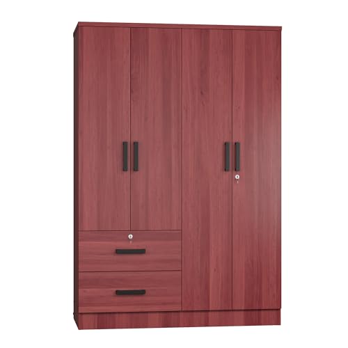 Modern Wood 4 Doors 2 Drawers Armoire (Mahogany) A67509
