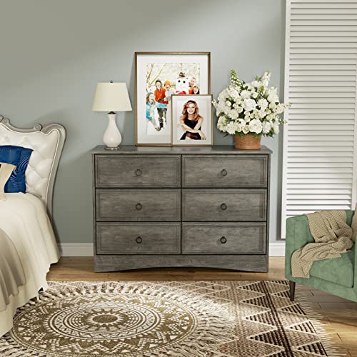 Gray 6 Drawer Dresser with Strip Lights C33889