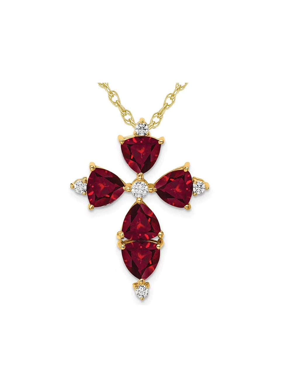 14K White Gold Lab-Created Ruby Cross Pendant Necklace with Lab-Grown Diamonds N58532