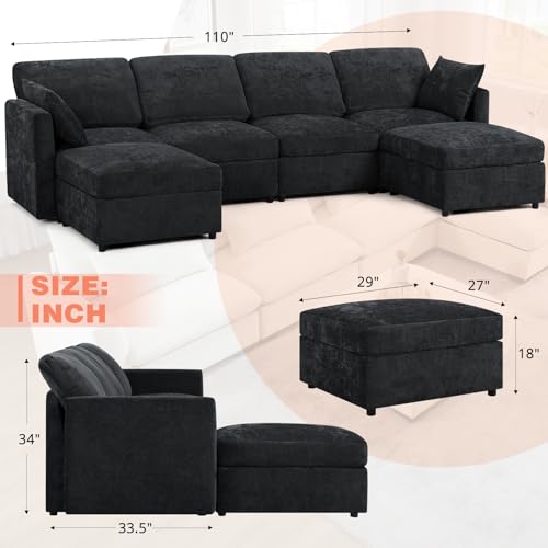 Blue Chenille 3-Seater Sectional Sofa with Ottoman E8318