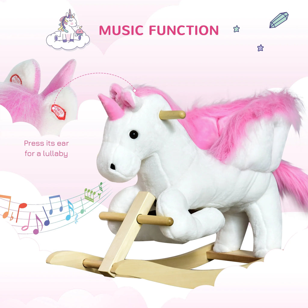 Pink Plush Rocking Unicorn Ride On Toy U5674