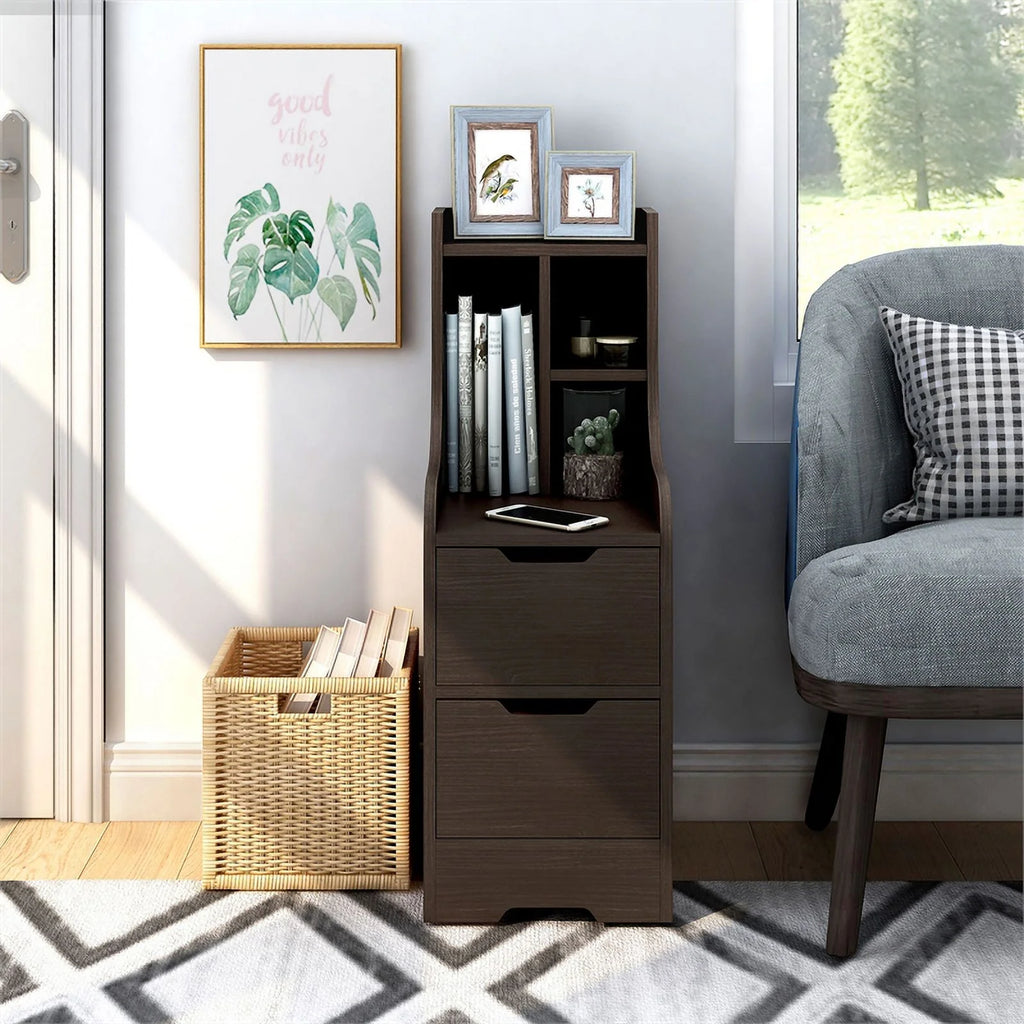 Walnut Wood 2-Drawer Nightstand with Open-Shelf Z51652