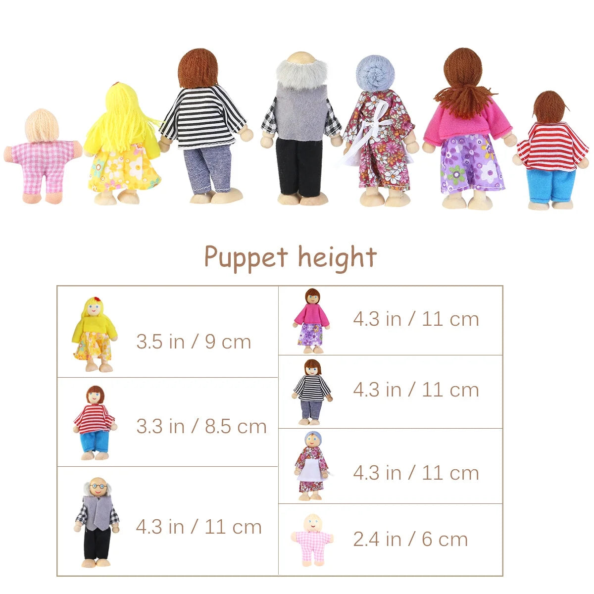 Wooden Dollhouse Dolls Set of 7 Figures D838