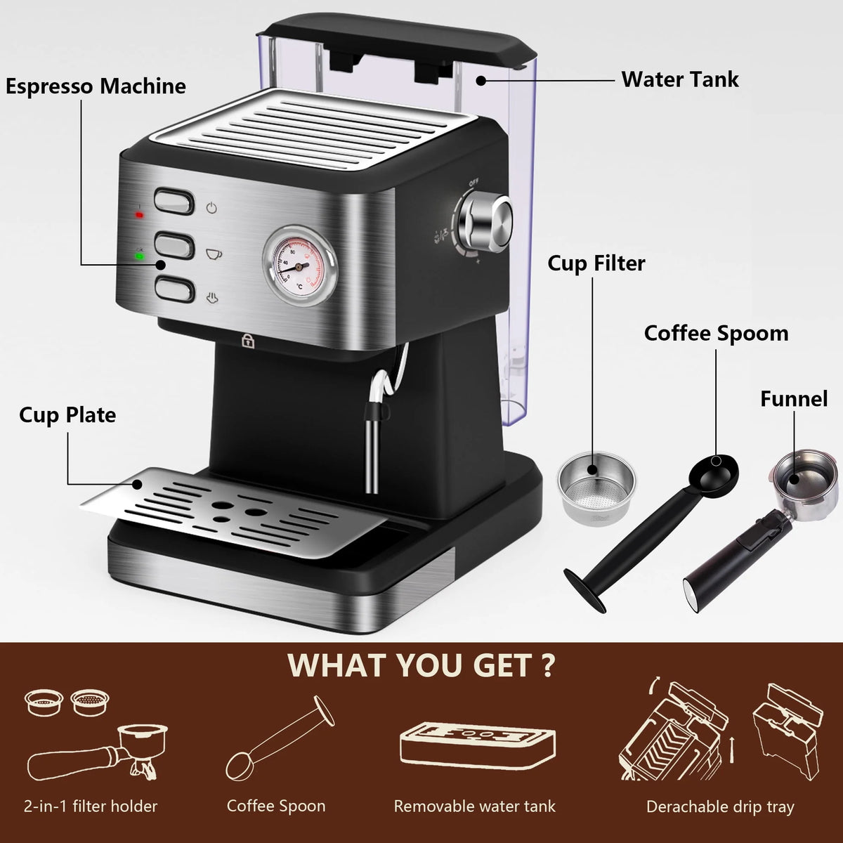20 Bar Espresso Machine with Milk Frother S8393