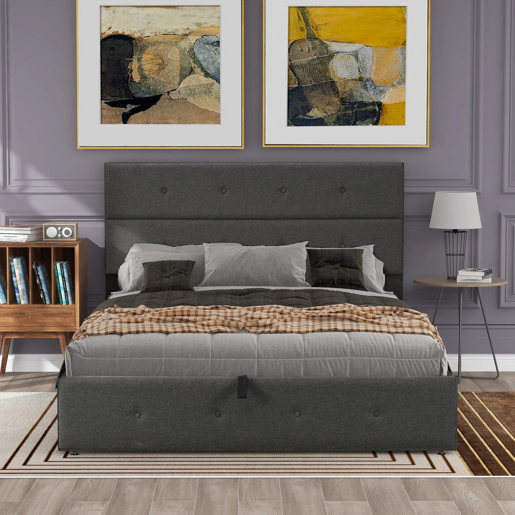 Gray Queen Size Upholstered Lift Up Bed with Headboard and Storage Z793445