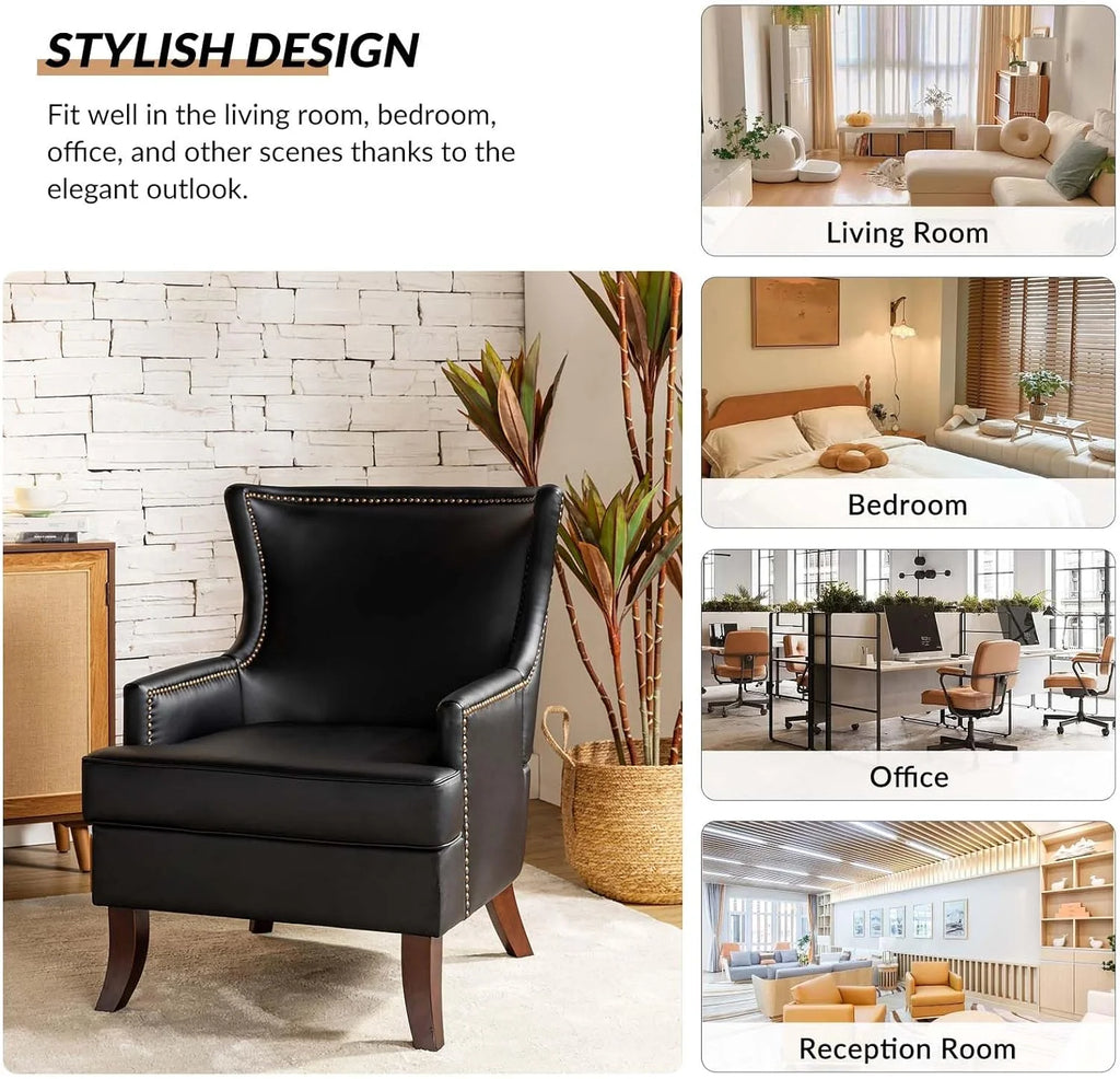 Black Faux Leather Wingback Accent Chairs Set Of 2 J3494