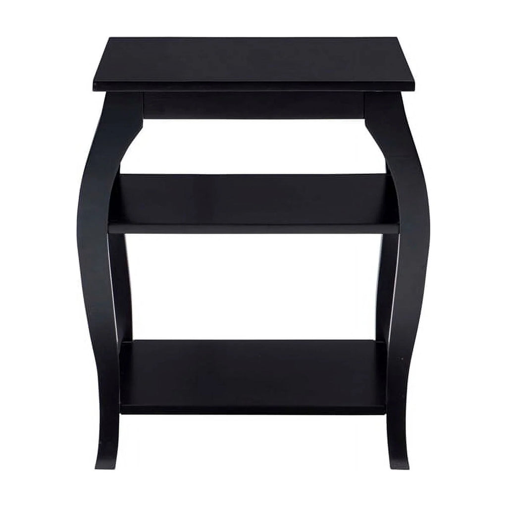 Black Wood Side Table with 2 Shelves Q9647