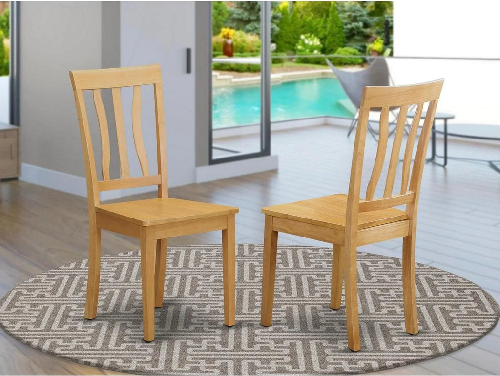 Antique Slat Back Wooden Seat Chairs, Set Of 2, Oak D90879