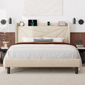 Black Queen Size Linen Upholstered Platform Bed Frame with Storage Headboard M145